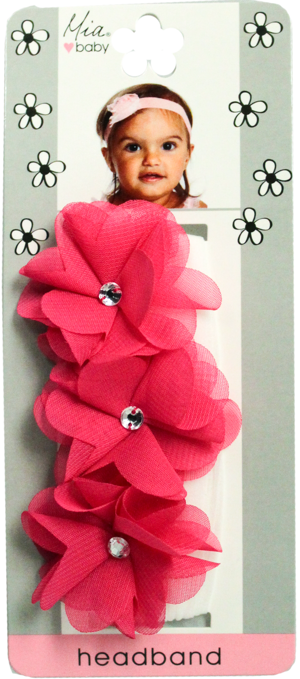 Chiffon Flower Headband - Hot Pink + Hot Pink