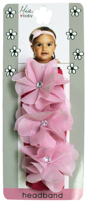 Chiffon Flower Headband - Hot Pink + Hot Pink