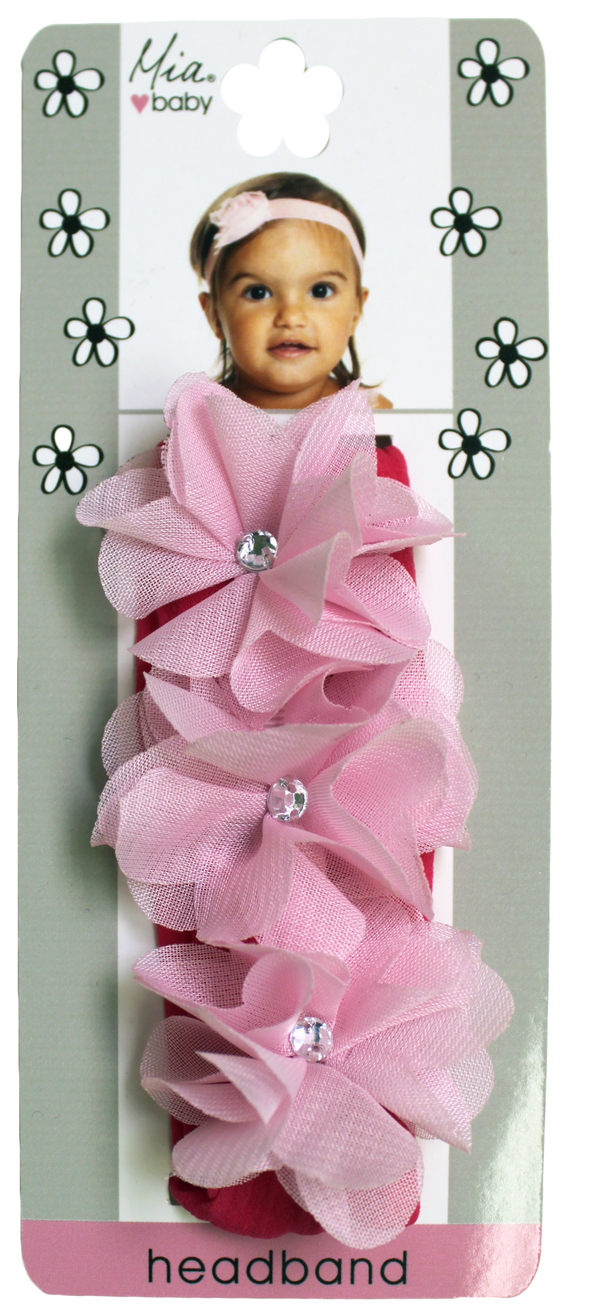 Chiffon Flower Headband - Hot Pink + Hot Pink