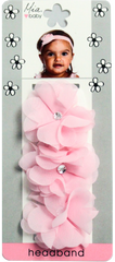 Mia® Baby Chiffon Flower Headband - white headband and light pink flowers - shown on packaging - invented by #MiaKaminski #MiaBeauty #Mia #Beauty #Baby #hair #hairaccessories #headbands #headbandsforbabies #hairclips #hairbarrettes #love #life #girl #woman