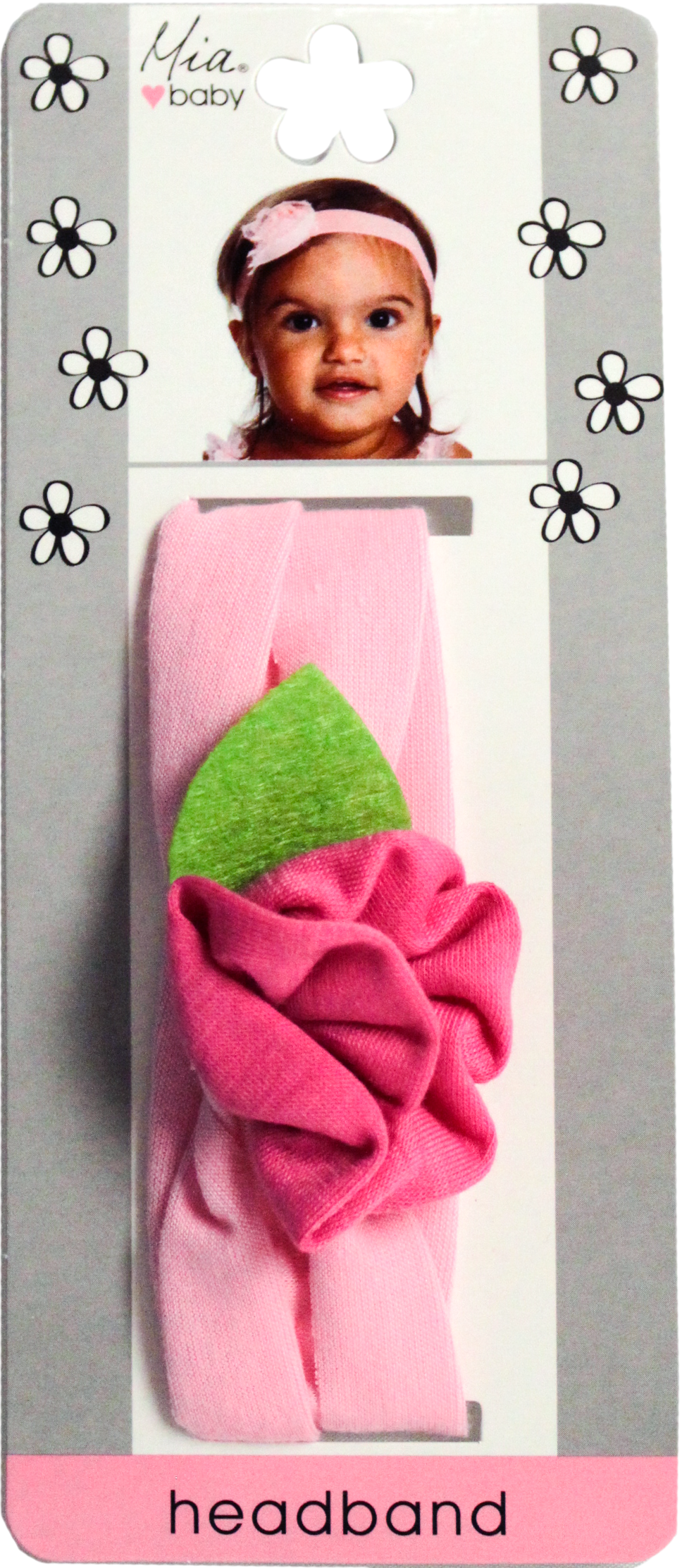 Mia® Baby Flower Headband - pink color - shown on packaging - designed by #MiaKaminski of Mia Beauty