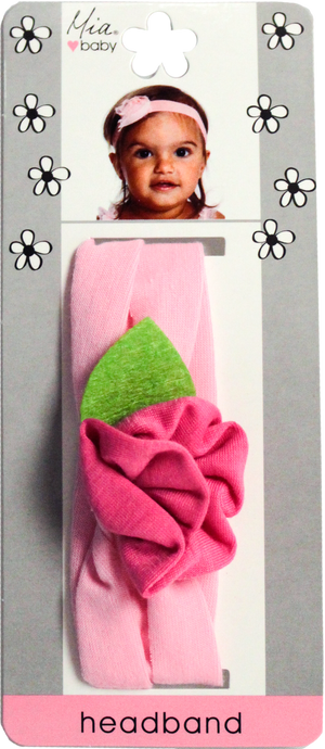 Mia® Baby Flower Headband - pink color - shown on packaging - designed by #MiaKaminski of Mia Beauty