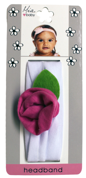 Mia® Baby Jersey Flower Headband - light pink band with hot pink flower - shown on packaging - invented by #MiaKaminski #MiaBeauty #Mia #Beauty #Baby #hair #hairaccessories #hairclips #hairbarrettes #love #life #girl #woman
