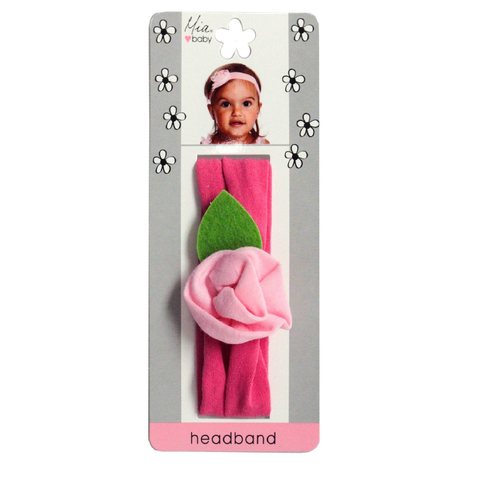 Mia® Baby Jersey Flower Headband - hot pink band with light pink flower - shown on packaging - invented by #MiaKaminski #MiaBeauty #Mia #Beauty #Baby #hair #hairaccessories #hairclips #hairbarrettes #love #life #girl #woman