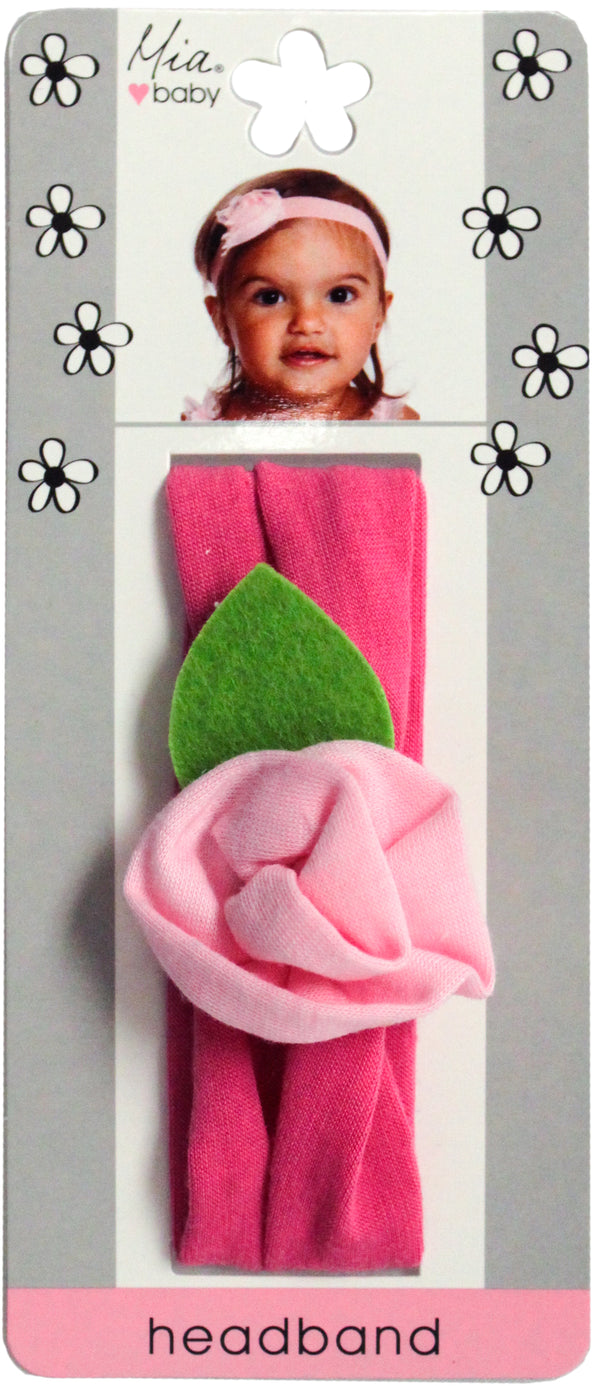 Mia® Baby Jersey Flower Headband - hot pink band with light pink flower - shown on packaging - invented by #MiaKaminski #MiaBeauty #Mia #Beauty #Baby #hair #hairaccessories #hairclips #hairbarrettes #love #life #girl #woman