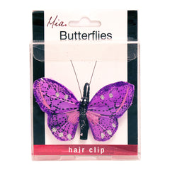 Mia® Butterfly Barrette  - purple color - 1 piece - shown in display case packaging - by #MiaKaminski #Mia #MiaBeauty #Beauty #Hair #HairAccessories #barrettes #hairclips  #jawclampsforhair #lovethis #love #life #metallichairclips #silver 