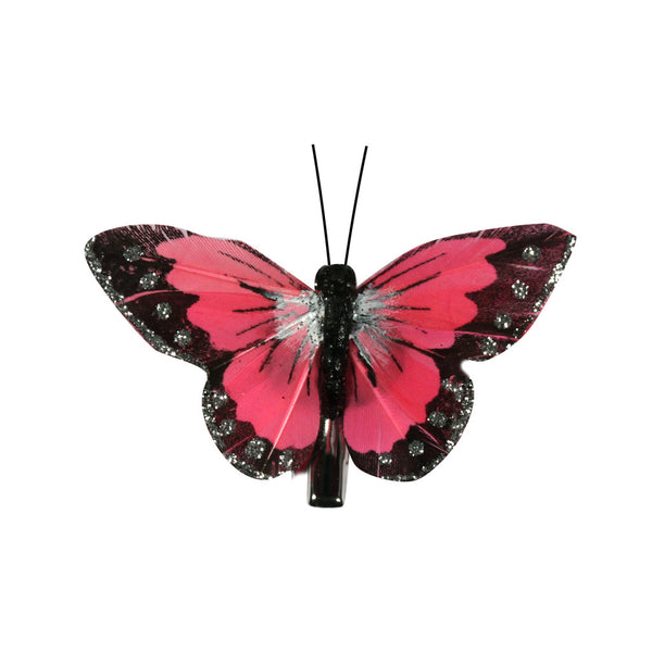 Butterfly Clip - Pink + Silver Glitter