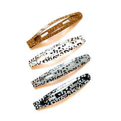 Mia® Snip Snaps® hair barrettes in leopard print in brown, white, gray and black colors