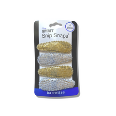 Mia Beauty Spirit Metallic Snip Snaps in silver and gold on packaging