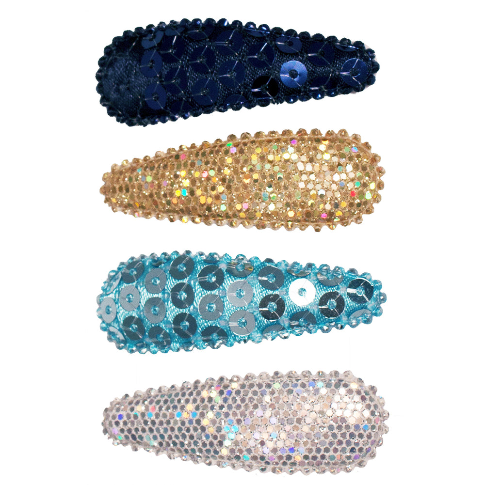 Mia® Spirit Sequin Snip Snap hair clip barrettes - blue, gold, silver color - by #MiaKaminski of Mia Beauty