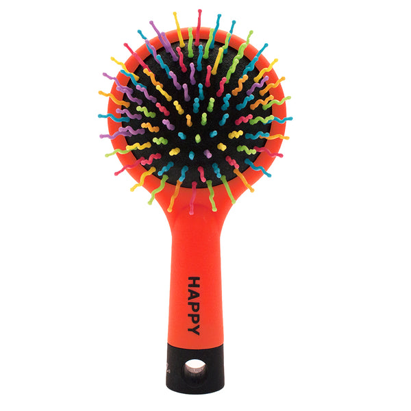 Mia® Happy Brush™ 2 in 1 detangling brush with a mirror on the back - orange color -  by #MiaKaminski of Mia Beauty