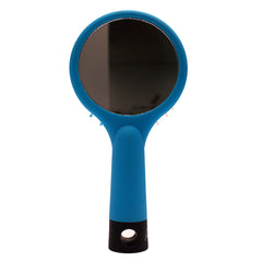 Mia® Happy Brush™ 2 in 1 detangling brush with a mirror on the back - blue color - back side with mirror shown -  by #MiaKaminski of Mia Beauty