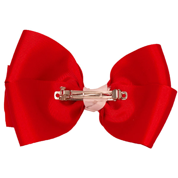 Mia® Spirit Grosgrain Ribbon Hair Bow Barrette with contrasted center color - hair accessory - large size - back side shown with auto-clasp barrette - designed by #MiaKaminski of Mia Beauty