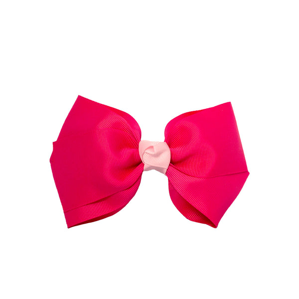 Large Grosgrain Bow Barrette + Contrast Center - Hot + Light Pink