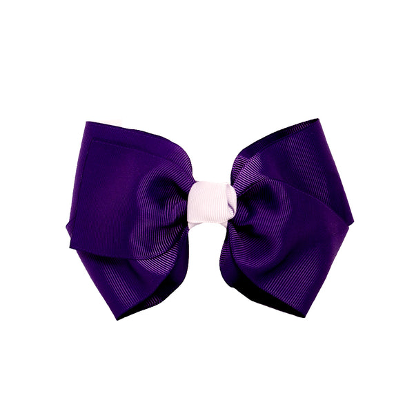 Large Grosgrain Bow Barrette + Contrast Center - Dark + Light Purple