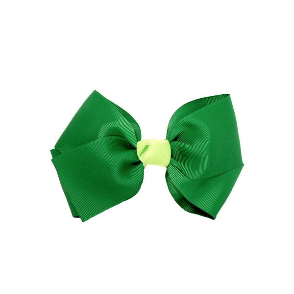 Large Grosgrain Bow Barrette + Contrast Center - Green + Lime Green