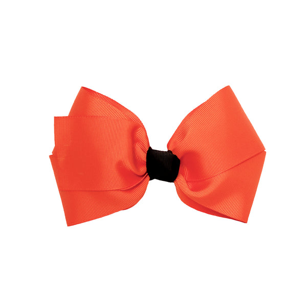 Large Grosgrain Bow Barrette + Contrast Center - Orange + Black