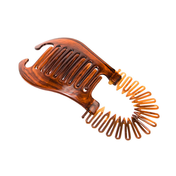 Mia® e-Pony® modernized banana clip tortoise color - brown color - shown in packaging - invented by #MiaKaminski of #MiaBeauty #Mia #beauty #hair #hairstylingtool #volumizingtool #lovethistool #love #life #woman #lovethis #ponytailvolumizingtool