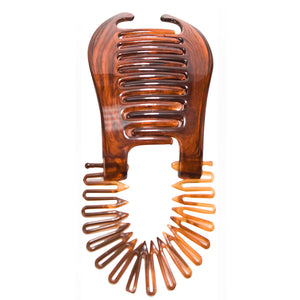 Mia® e-Pony® modernized banana clip tortoise color - brown color - shown in packaging - invented by #MiaKaminski of #MiaBeauty #Mia #beauty #hair #hairstylingtool #volumizingtool #lovethistool #love #life #woman #lovethis #ponytailvolumizingtool
