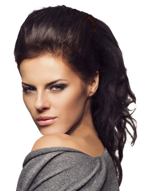 Mia® e-Pony modernized banana clip tortoise color - in model's hair - invented by #MiaKaminski of #MiaBeauty #Mia #beauty #hair #hairstylingtool #volumizingtool #lovethistool #love #life #woman #lovethis #ponytailvolumizingtool