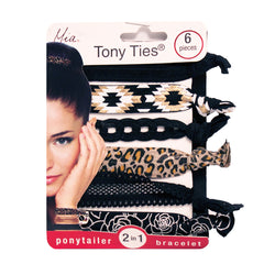 Mia® Tony Ties® knotted ribbon hair ties - black, lace, leopard, silver, flowers - 6 pieces in packaging - designed by #MiaKaminski founder of Mia® Beauty