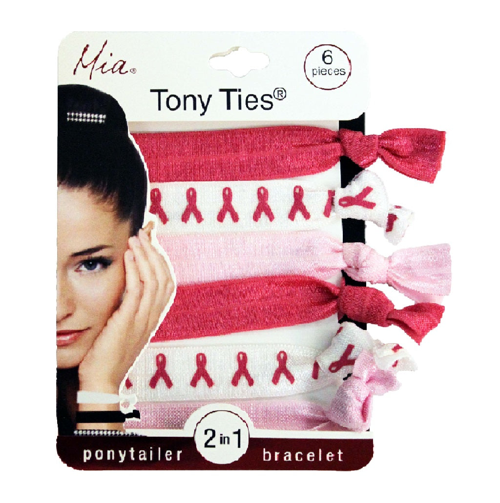 Mia Tony Ties® Prints - Hot Pink, White with Pink Cancer survivor Ribbon, Light Pink - #MiaBeauty #hair #hairties #beauty