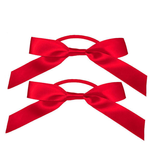 Satin Ribbon Bow Ponytailers - Red