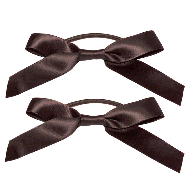 Satin Ribbon Bow Ponytailers - Black