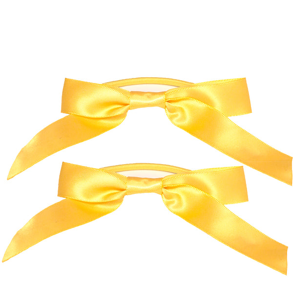 Satin Ribbon Bow Ponytailers - Yellow Gold