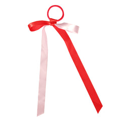 Mia® Spirit Satin Ribbon Ponytailer hair accessory - red and white color shown tied in a bow - designed by #MiaKaminski of Mia Beauty 