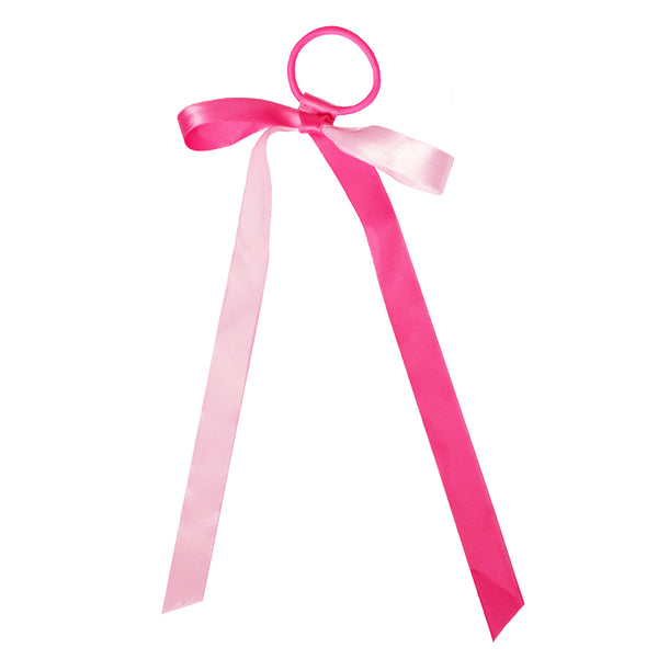 Mia® Spirit Satin Ribbon Ponytailer hair accessory - pink color shown tied in a bow - designed by #MiaKaminski of Mia Beauty