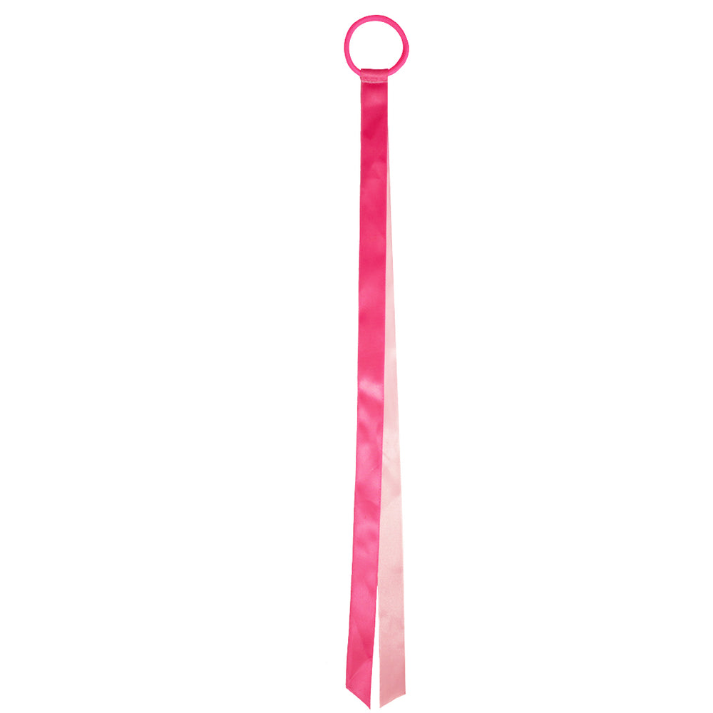 Mia® Spirit Satin Ribbon Ponytailer hair accessory - hot pink and light pink - shown dangling - designed by #MiaKaminski of Mia Beauty