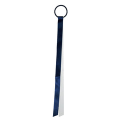 Mia® Spirit Satin Ribbon Ponytailer hair accessory - navy blue and light blue - shown dangling - designed by #MiaKaminski of Mia Beauty
