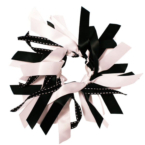 Ribbon Cluster Ponytailer - Black + White