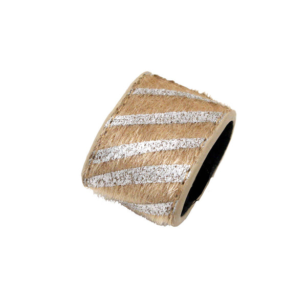 Mia®Tony Pony® - leather ponytail cuff - silver and beige - designed by #MiaKaminski CEO of Mia® Beauty