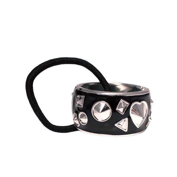 Mia® Tony Pony Ponytail Cuff - black and silver studs and hearts - designed by #MiaKaminski of Mia Beauty