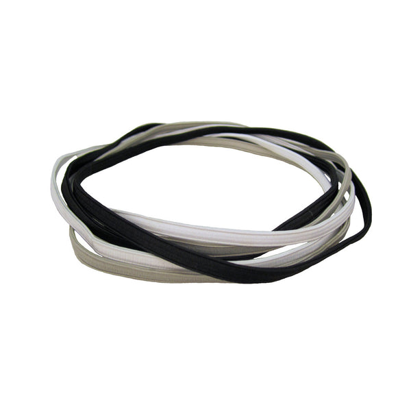 Thin Elastic Headbands - Black, Gray + White