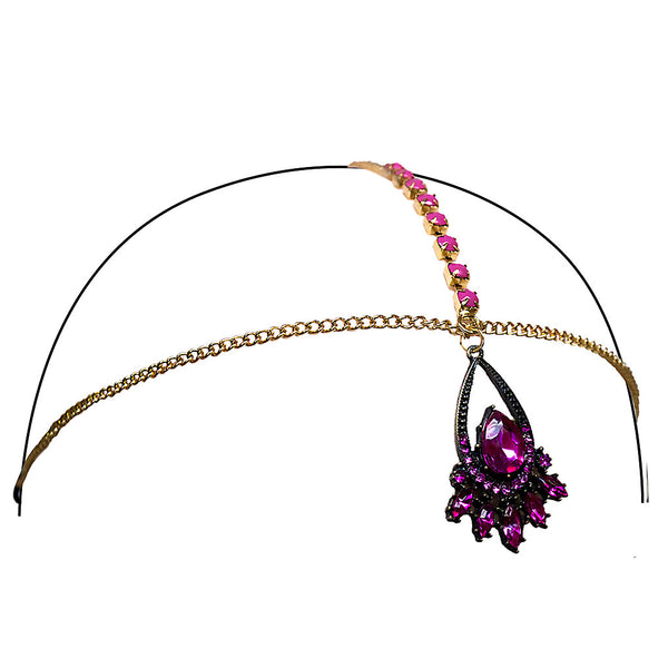 Triple Chain Headwraps - Gold w/ Pink