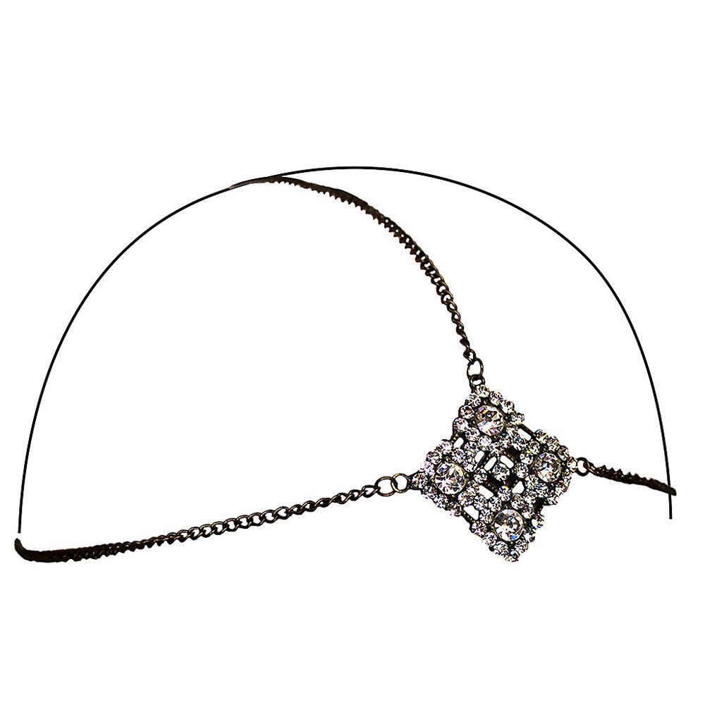 Mia® Triple Chain Headwrap - Gunmetal with Clear Rhinestone Ornament - by #MiaBeauty #Mia #Hair #beauty
