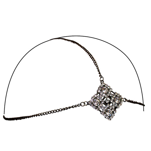 Triple Chain Headwraps - Gunmetal, Clear Rhinestones