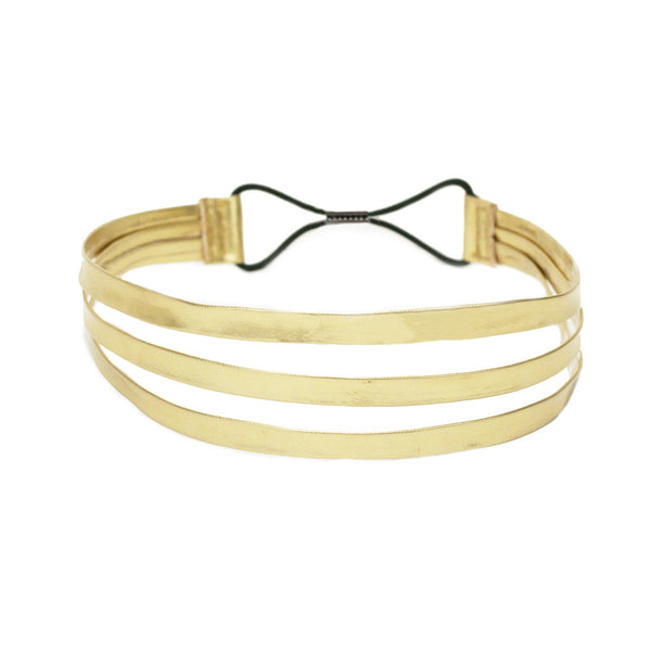 Metallic Leather Triple Strap Headband - Gold