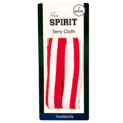 Mia Sport Spirit Terrycloth Headbands for soccer in red and white stripes color shown on packaging