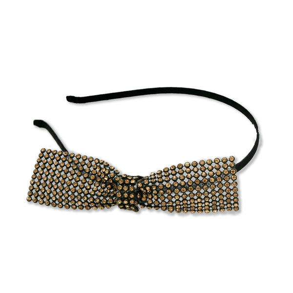 Rhinestone Bow Headband - Bronze