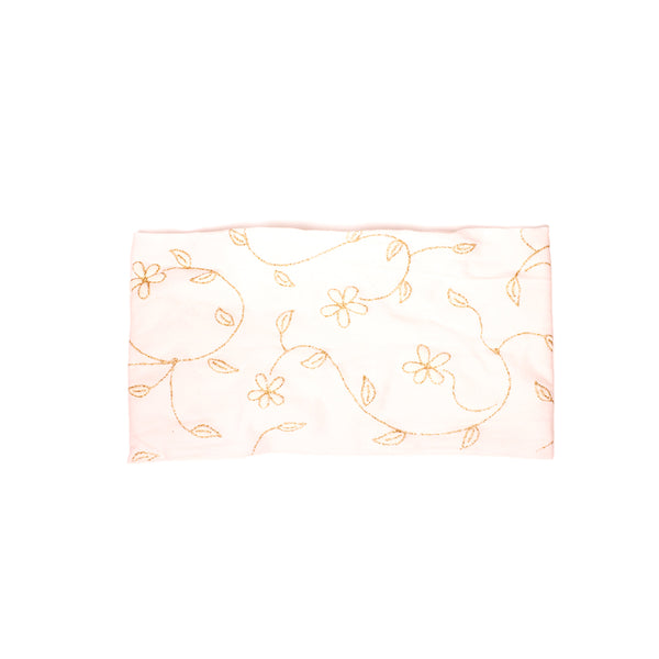 Cloth Headband - White + Metallic Gold Flowers