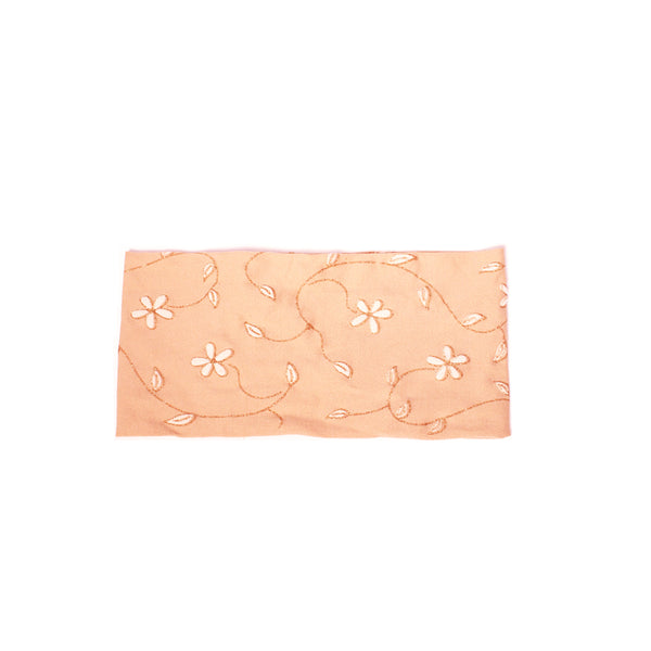 Cloth Headband - Beige + White Flowers + Metallic Gold Leaves