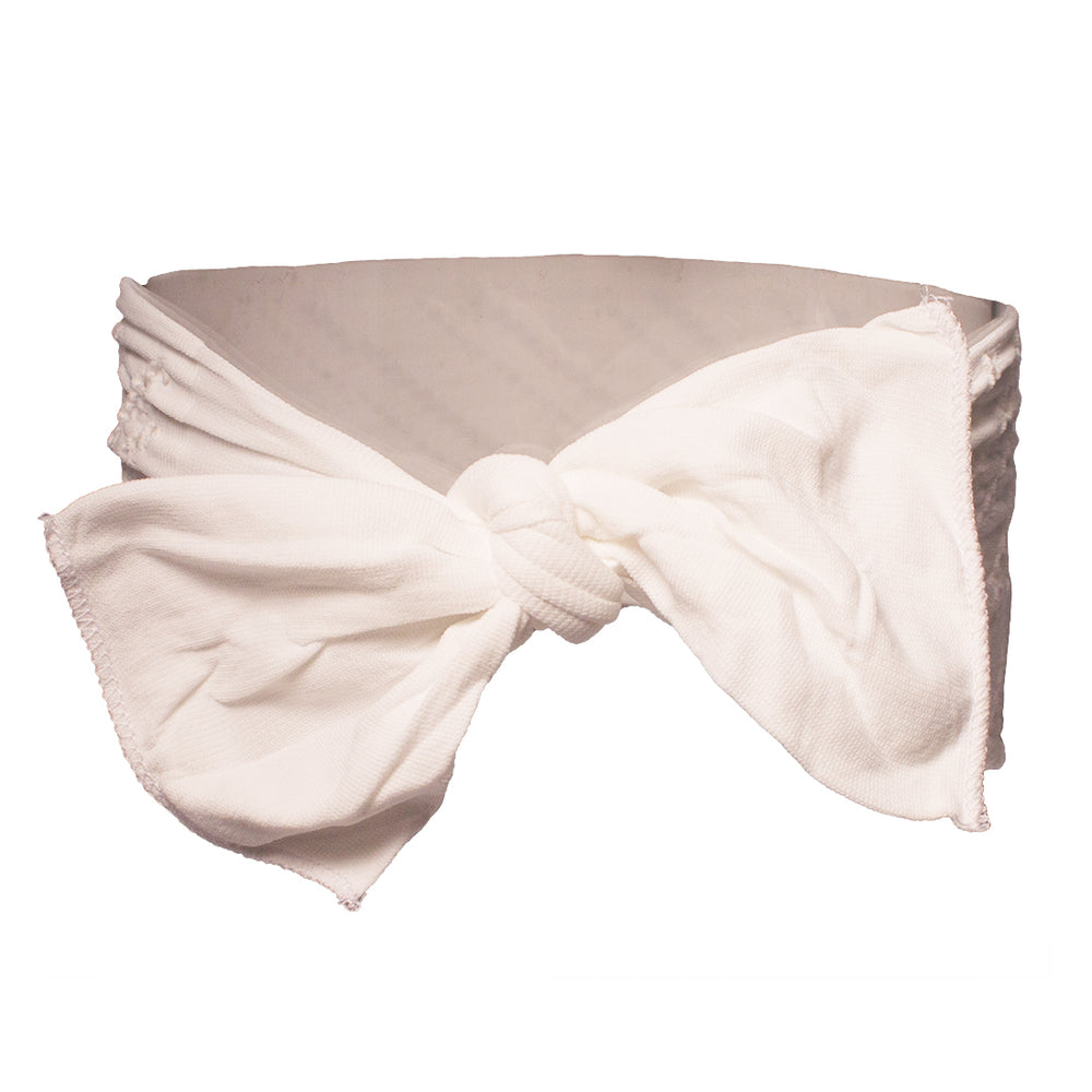 Mia® Eyelet Headband with tie - white color - tie side shown - designed by #MiaKaminski of Mia Beauty