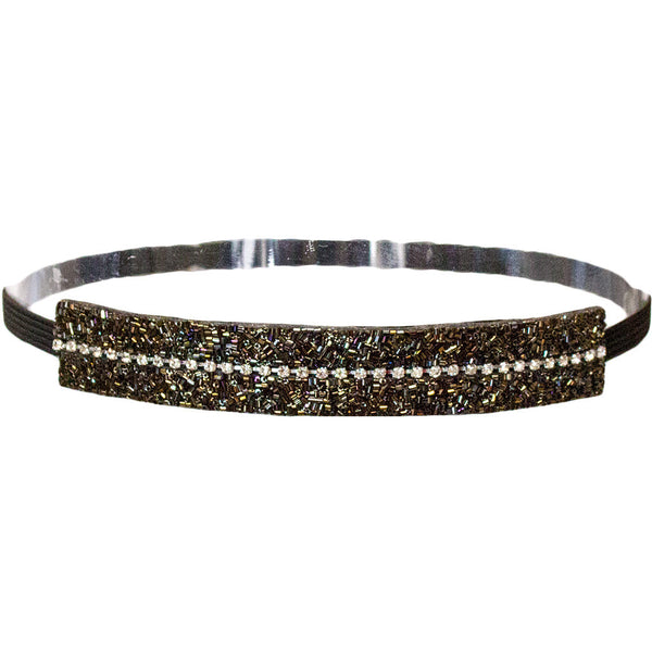 Embellished Headband - Green/Black Beads and Rhinestones