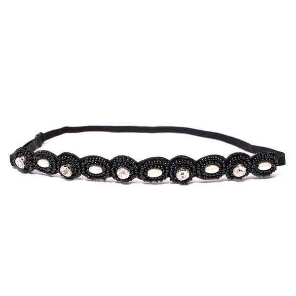 Embellished Headband - Black + Pearls