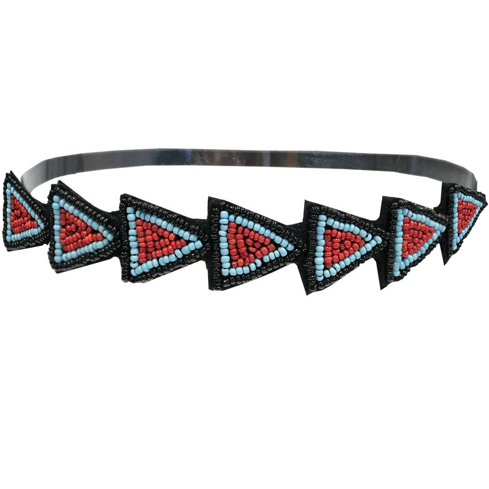 Mia® Embellished Headband - Red, Blue, Black beaded arrows - designed by #MiaKaminski of #MiaBeauty #Indianheadband #bohemianStyle #beadedheadbands