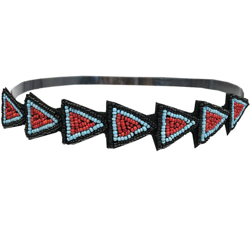 Mia® Embellished Headband - Red, Blue, Black beaded arrows - designed by #MiaKaminski of #MiaBeauty #Indianheadband #bohemianStyle #beadedheadbands